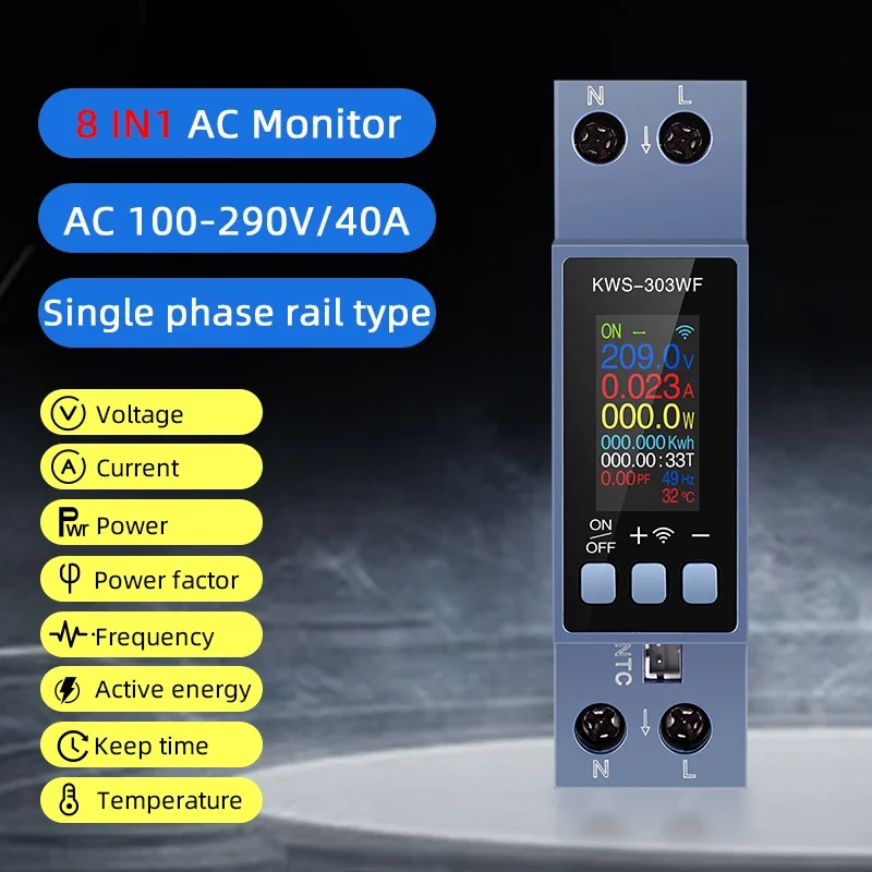 AC100-290V/40A Din Rail AC Monitor Multi-function Energy Power Voltage Current Power Factor KWH Meter Electric Frequency Meter-2