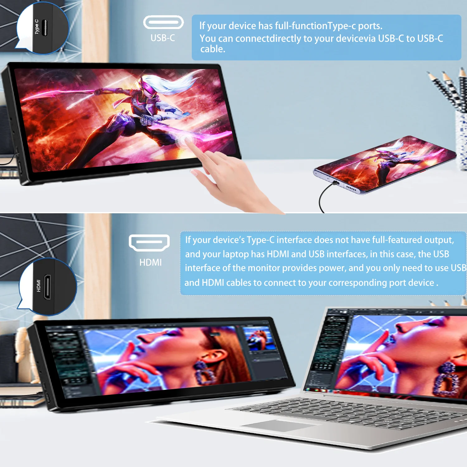 10.3 inch TouchScreen Monitor HDMI & Type C 1920x720 IPS Display LCD Bar Computer Temp Display Widescreen-5