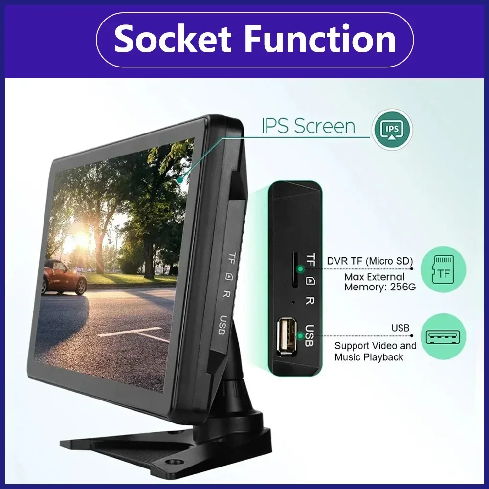 10.1 Inch Touch Screen 4 Ch Split Screen Car MP5 DVR Monitor with BT FM 170°AHD 1080P Camera Can Swivel for RV/Truck/Bus/Trailer-3