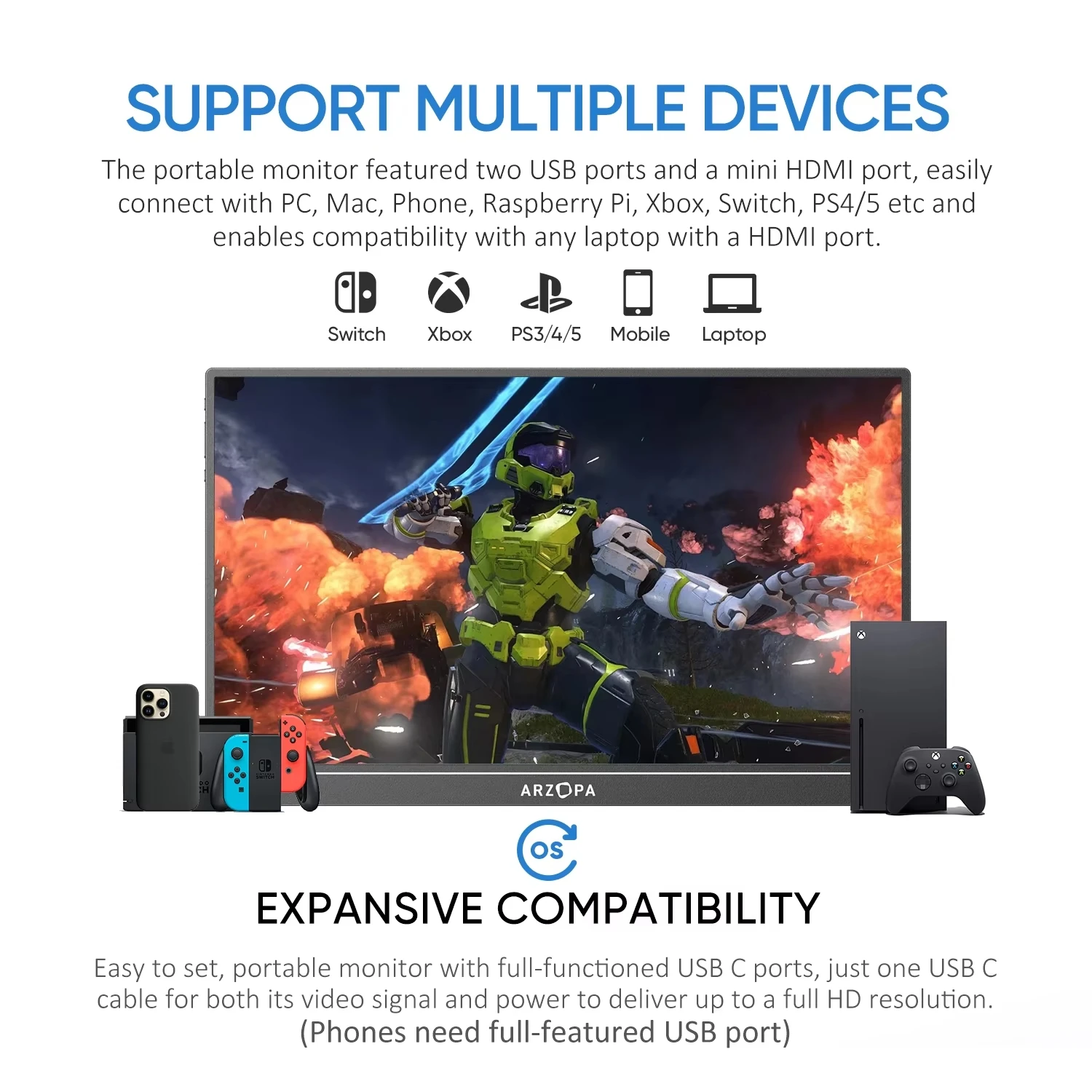 ARZOPA 16inch 2K Portable Monitor 16:10 IPS Screen with type-c mini hdmi Second Display for MAC/Laptop/PC/Xbox/PS4/5/Switch,Z1RC-4