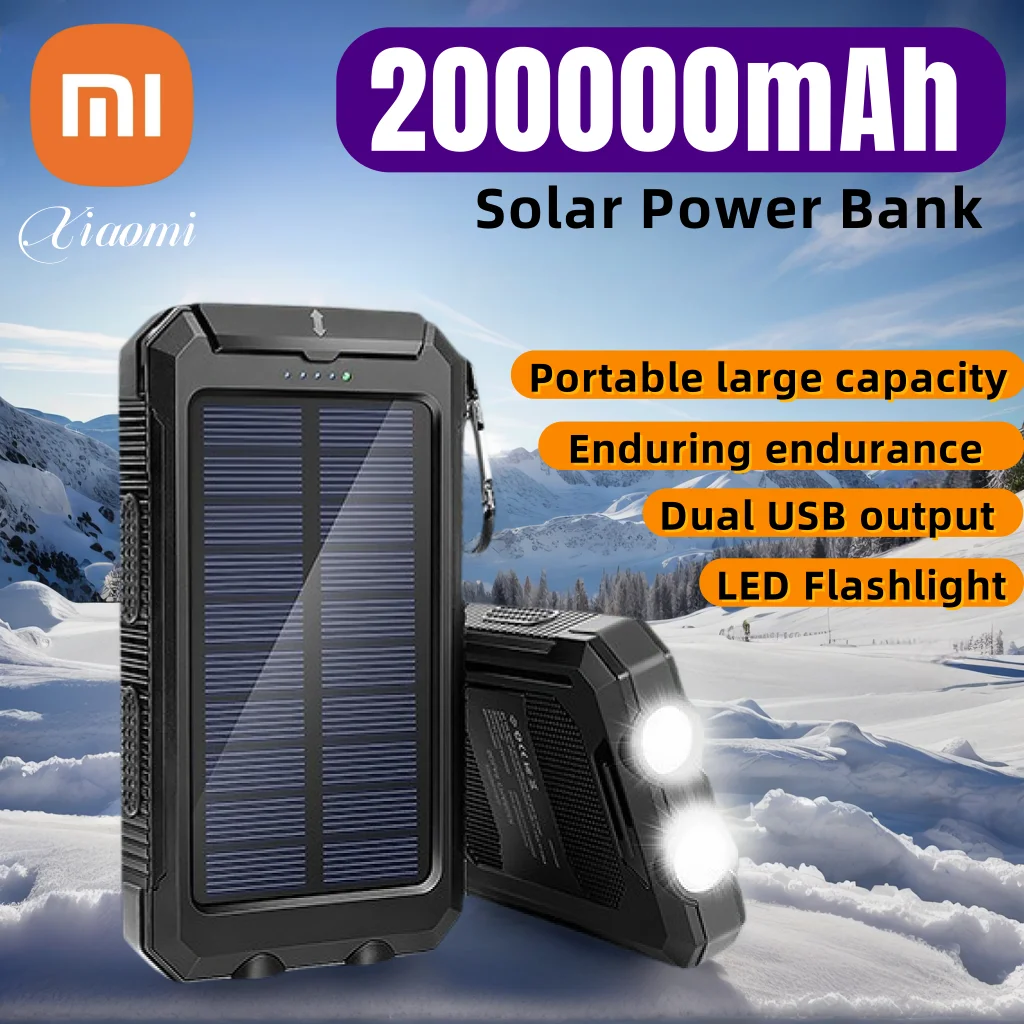 Xiaomi 200000mAh Solar Power Bank with Dual USB Ports Travel & Outdoor Solar Phone Charger for Camping