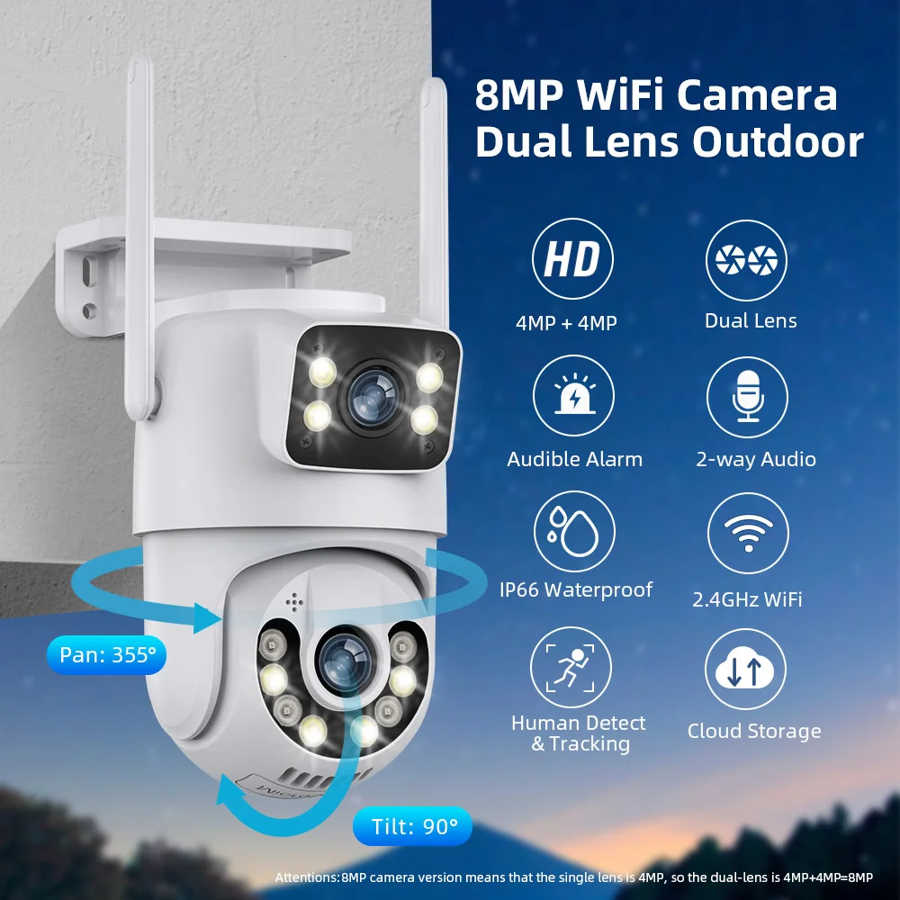 Mini Dual Lens Dual Screen 4K 8MP PTZ WIFI Camera HD IP Camera OutdoorAuto Tracking Security Protection CCTV Surveillance ICSee-2