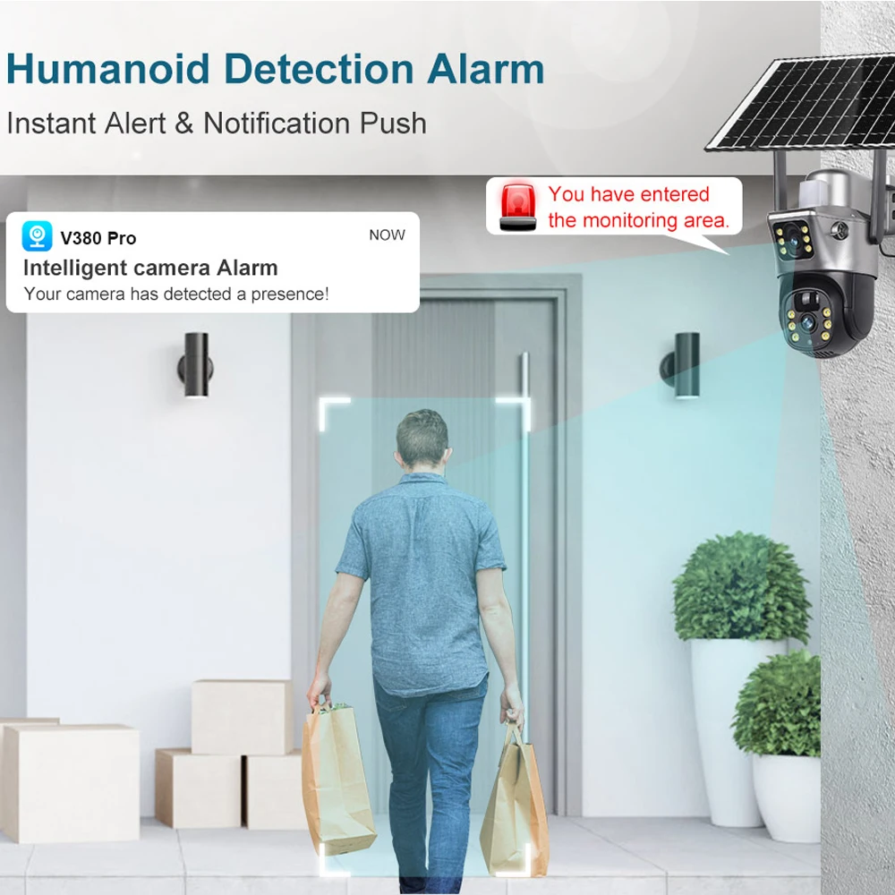 4G / WiFi Solar Camera Dual Lenses Outdoor 8MP 4K Low Power Battery IP Camera PIR Night Vision V380 Pro CCTV Security Protection-5