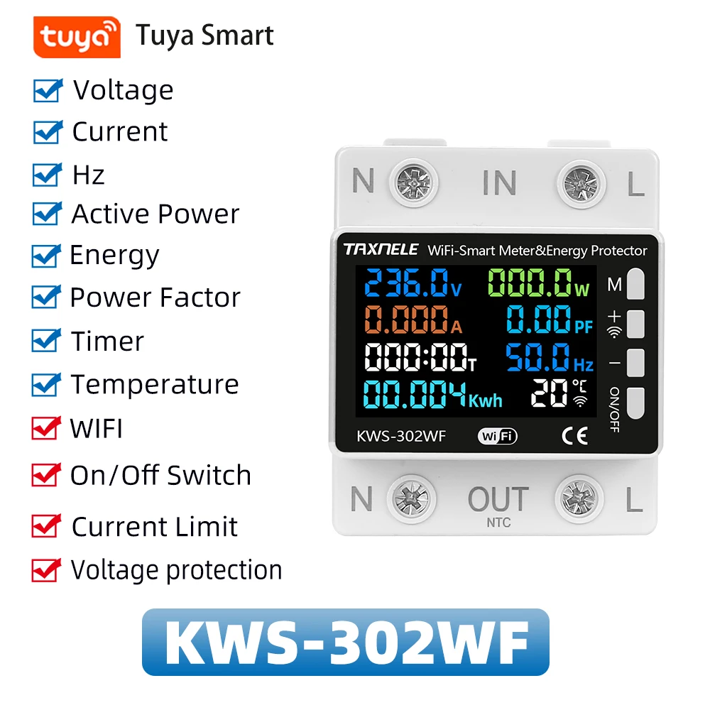 TUYA WiFi Smart Power Meter Over Under Voltage Protection Relay Switch Circuit Breaker Energy kWh Temperature Meter Smart Life-2