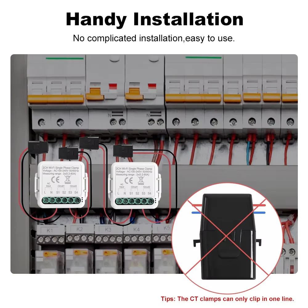 Tuya WiFi smart Double Energy Meter with Current Transformer Clamp Monitor Power Meter Electric Consumption  Meter-6