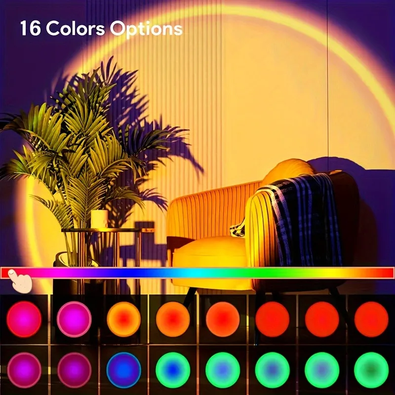 1pc Vibrant Sunset Projection Light - 16-Color Spectrum, USB Remote Control, Dynamic Color Changing LED Light -Creates Warm Home-4