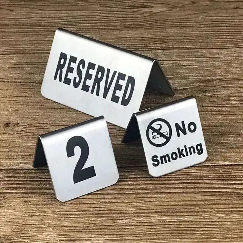 Stainless Steel No Smoking Warning Sign Signage Board Plate Restaurant Table Number Place Card Holder Reserved Notice Sign Stand
