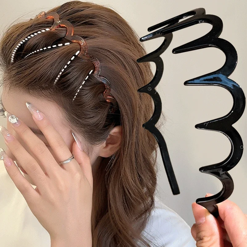 Fashion Wave Headbands for Women Solid Color Toothed Non-slip Hair Bands Girl Face Wash Sports Hairbands Hair Accessories-2
