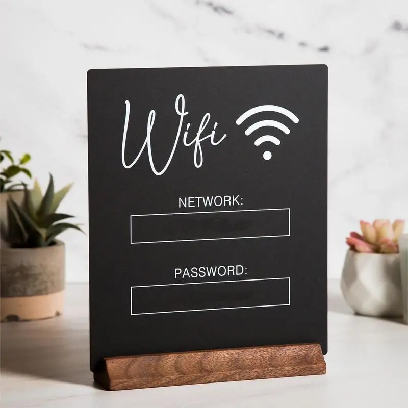 Wifi Sign 3d Acrylic Board With Wooden Base Public Shope Signage Restaurant Wifi Board For Handwriting Account & Password-2