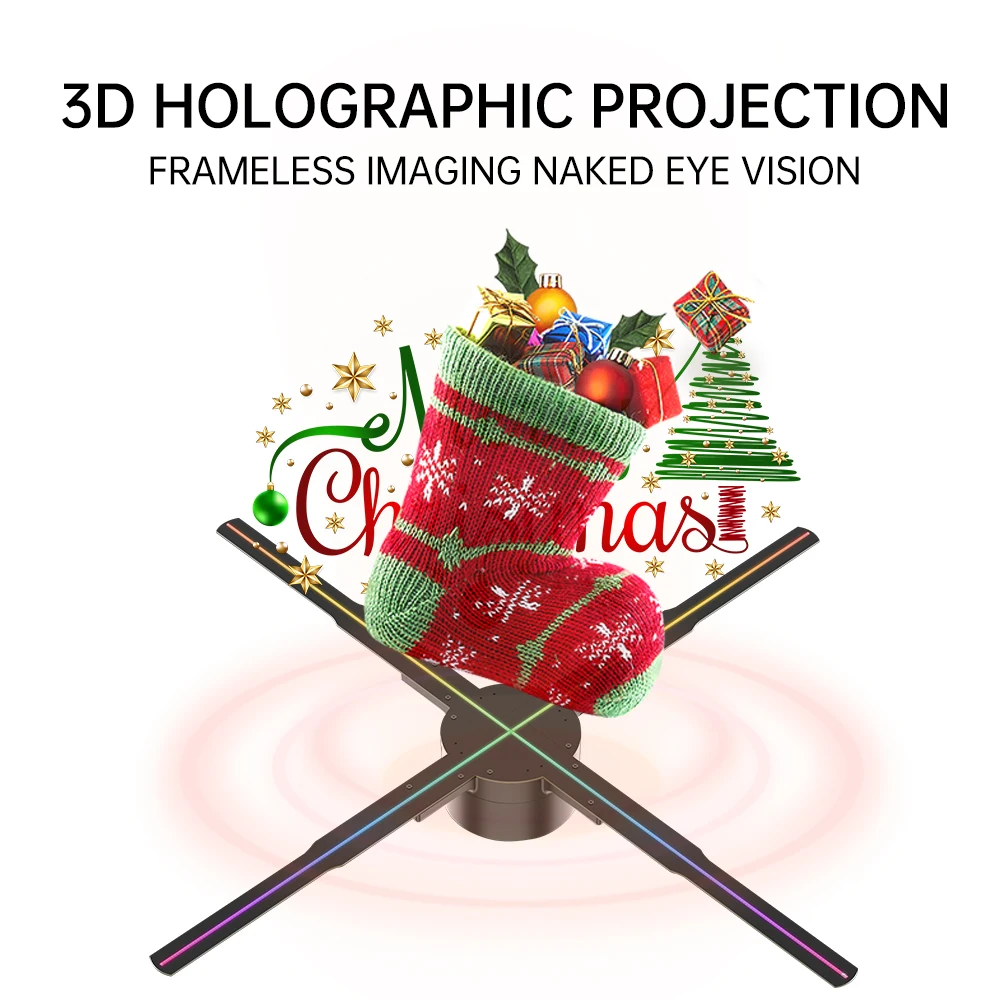 Holographic fan 3D advertising machine Neon light Smart HD player Support video picture app upload signage holographic light