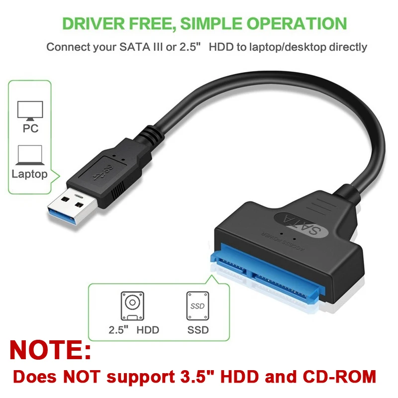 SATA to USB 3.0 / 2.0 Cable Up to 6 Gbps for 2.5 Inch External HDD SSD Hard Drive SATA 3 22 Pin Adapter USB 3.0 to Sata III Cord-2