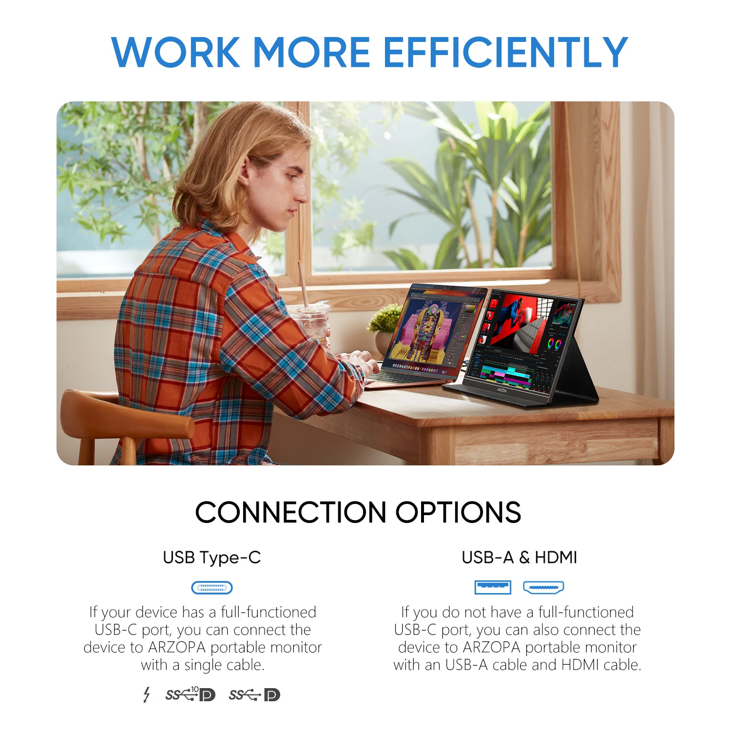 Arzopa 15.6'' FHD 1080P Portable Monitor with HDMI USB IPS Second Monitor External for PC Laptop Mac Switch Xbox ps4,S1 Table-5