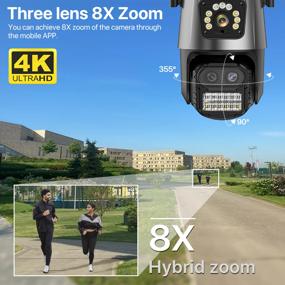 9MP Three Lens WIFI IP Camera 4K HD Dual Screen PTZ Camera Auto Tracking Security CCTV Camera 4MP P2P Video Surveillance iCSee-3