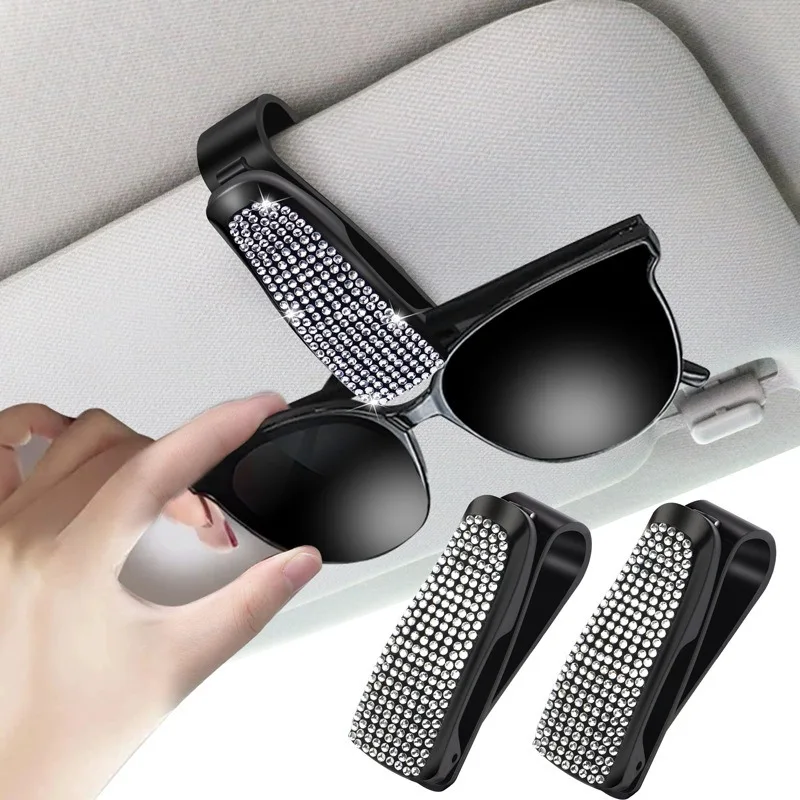 Sunglasses Clip Car Sunshades Sun Visor Rhinestone Portable Universal Myopia Glasses Bracket Card Holder Decoration Accessories-4