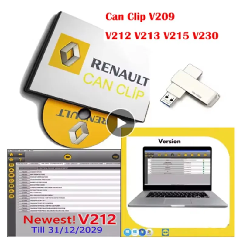 Hot Sale SOftware V212 For Renault Can Clip Diagnostic Free Gifts+Reprog V191+Pin Extractor Dialogys V4.72