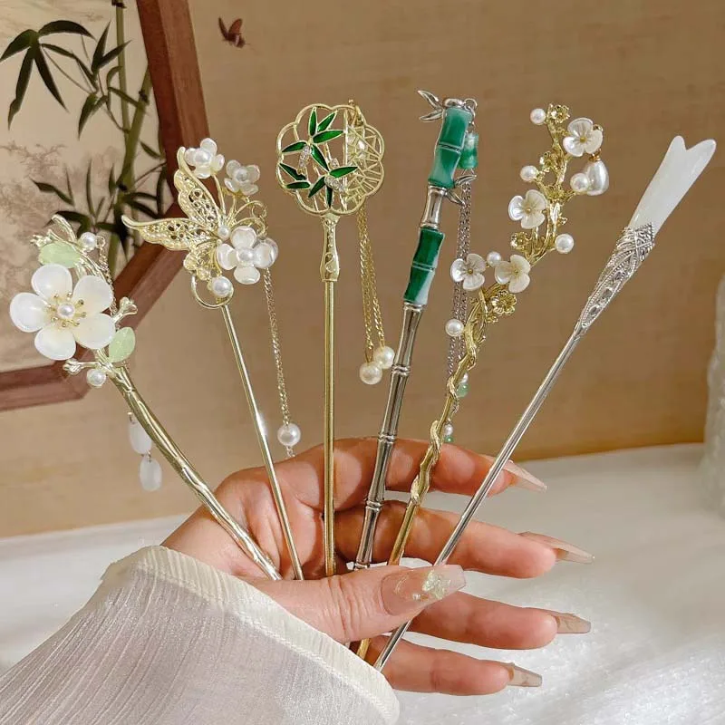 Retro Chinese Style Tassel Hair Clip For Women Hair Stick Pins Flower Handmade Hairpins Charm Jewelry Accessories Hair Ornaments-5
