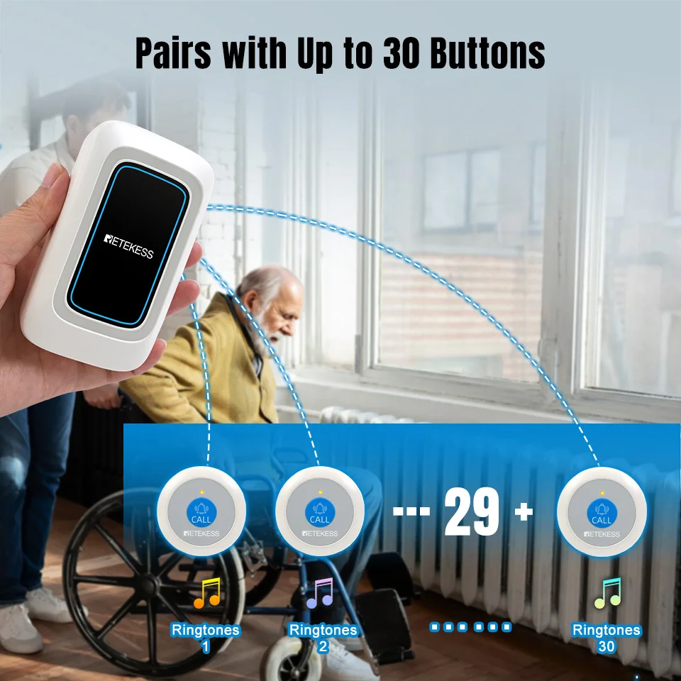 Retekess TH109 Caregiver Pager Wireless Nurse Call Emergency Alert System Multi-lodeAlarm Call Button For Elderly Patients Home-4