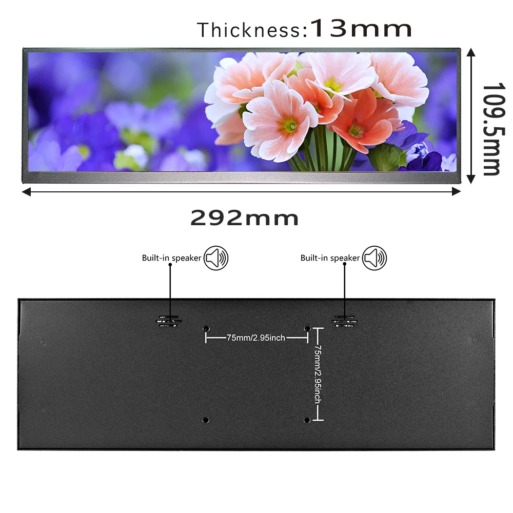 12.3/14.5 inch TouchScreen Monitor HDMI & Type C 1920x720/2.5K IPS Display LCD Bar Computer Temp Display Widescreen-4
