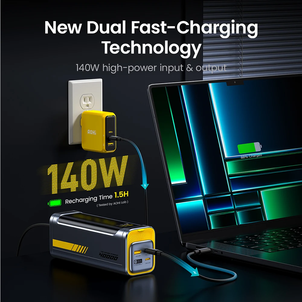 AOHI Starship 40,000mAh Power Bank 140W PD3.1 Laptop Power Bank with C-C Cable Fast Charging Station for iPhone MacBook Laptop-2