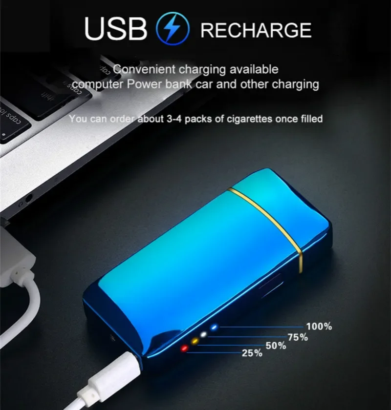Hot Electric Windproof Metal Lighter Double Arc Flameless Plasma Rechargeable USB Lighter LED Power Display Touch Sensor Lighter-3