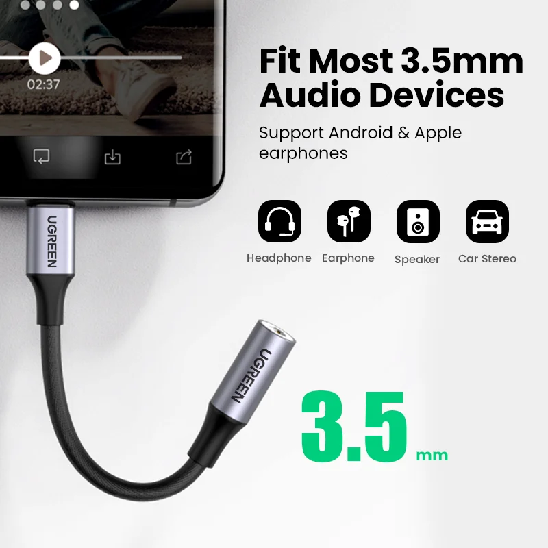 UGREEN USB Type C to 3.5mm Earphone USB C Cable USB C to 3.5 Headphone Adapter Audio Cable For Xiaomi Mi10 HUAWEI P30 Oneplus 9-2