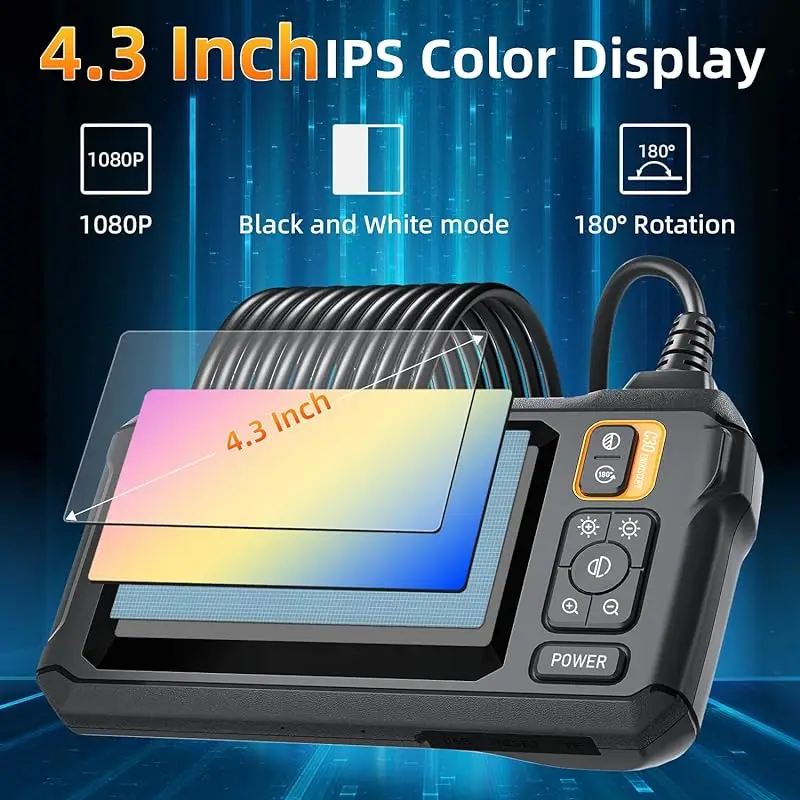 Endoscope Camera 4.3 Inch Screen 1080P HD Industrial Endoscope Camera IP67 Waterproof Car Pipe Inspection with 8 LEDS 8mm Lens-2