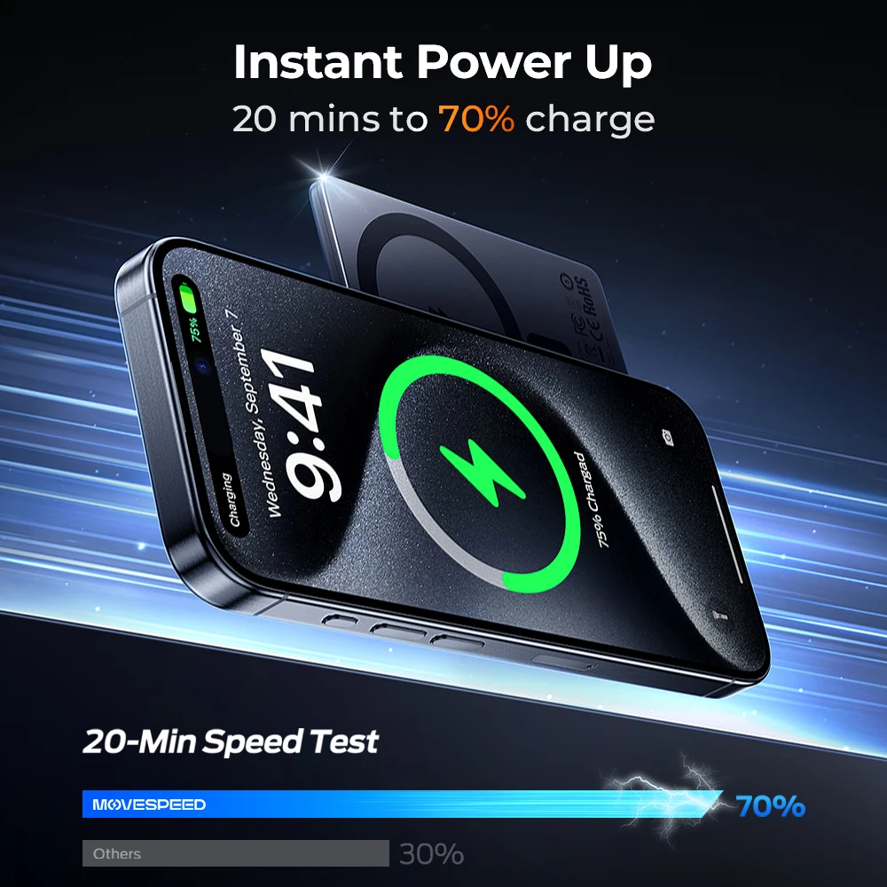 MOVESPEED 5000mAh Magnetic Power Bank Slim Wireless Powerbank Portable External Battery for Magsafe for iPhone 16 15 Samsung S24-2