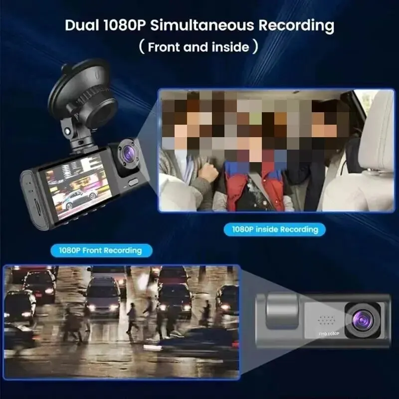 3 Channel Car DVR HD 1080P 3-Lens Inside Vehicle Dash CamThree Way Camera DVRs Recorder Video Registrator Dashcam Camcorder-3