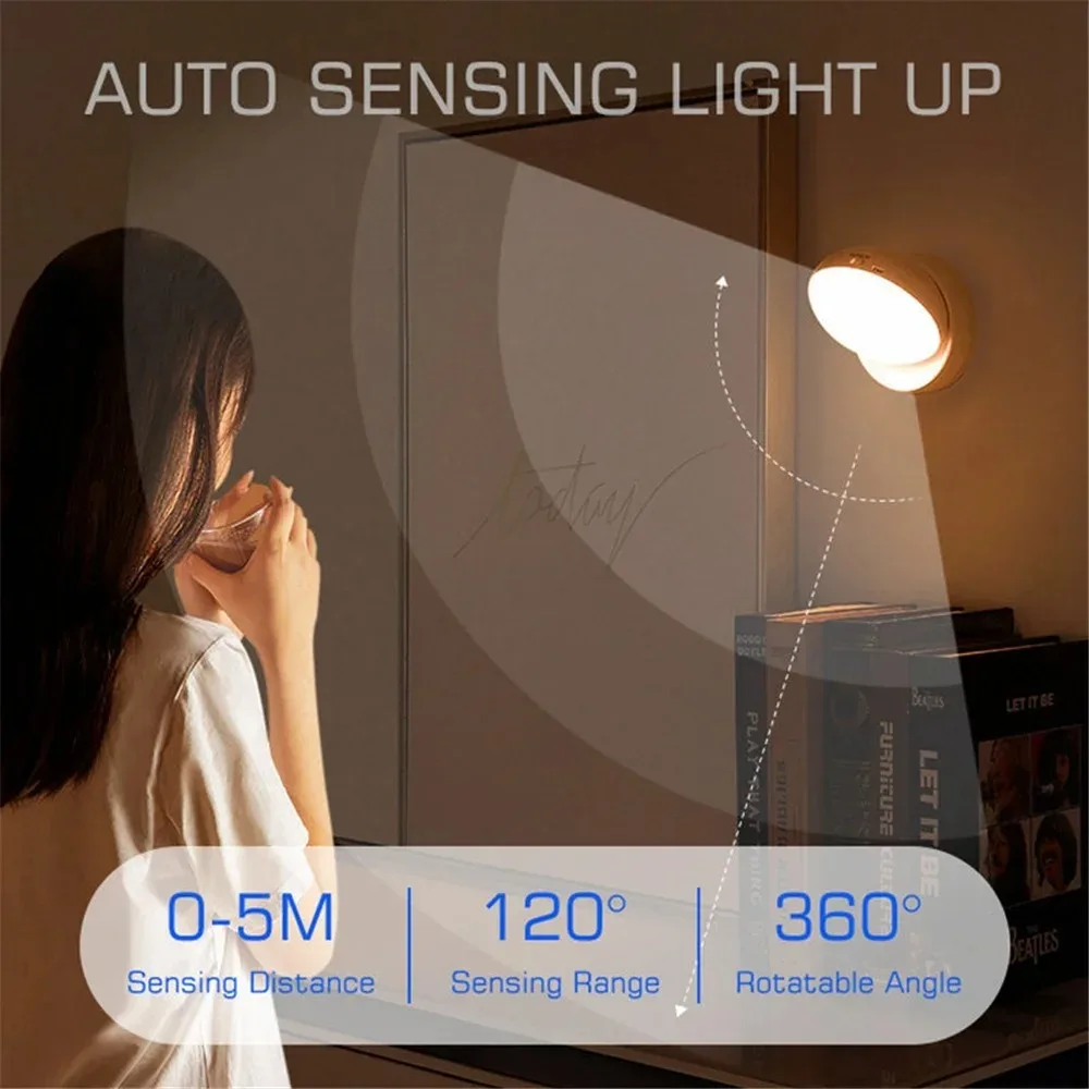Night Light Rotatable Wireless Motion Sensor LED Night Lights USB Rechargeable Bedroom Corridohting Motion Sensor Light Led Lamp-5
