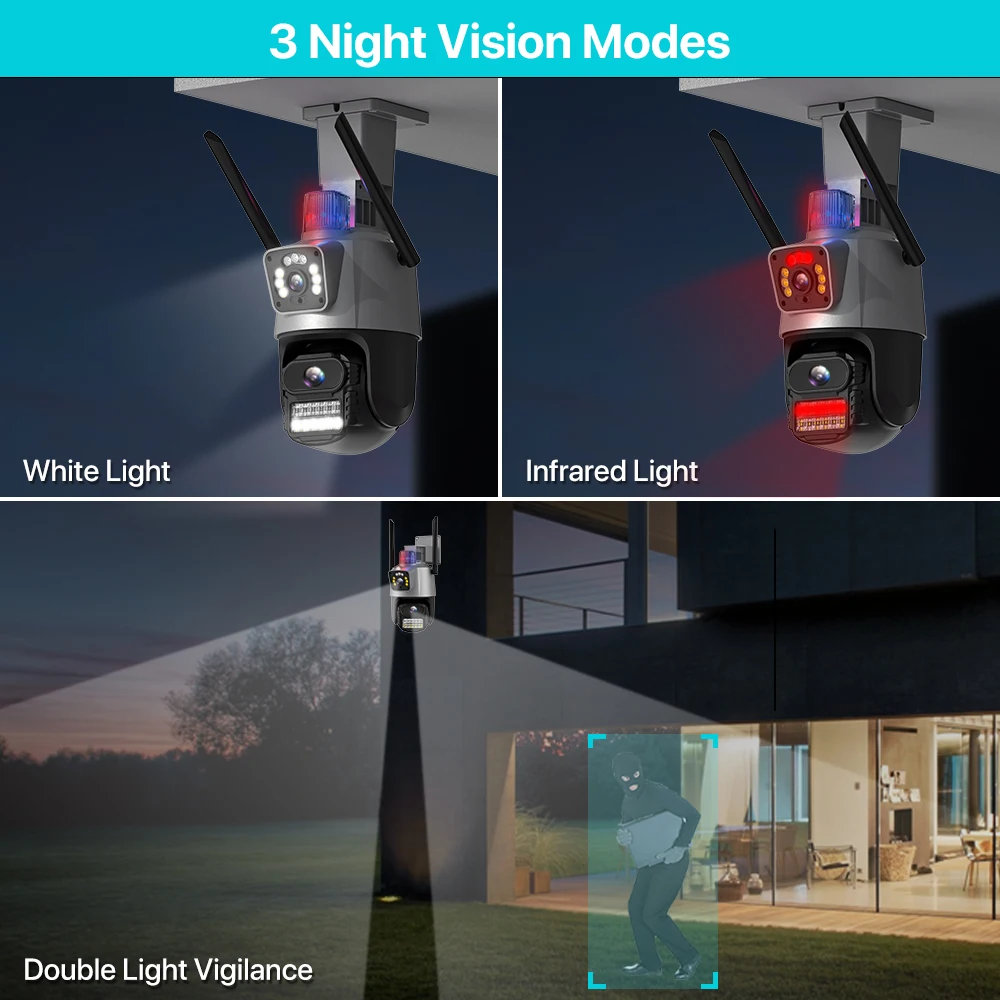 Outdoor Wifi PTZ Camera 4K 8MP HD Dual-Lens Dual Screen Camera AI Auto Tracking 4MP Video Surveillance Police Light Alarm iCSee-6
