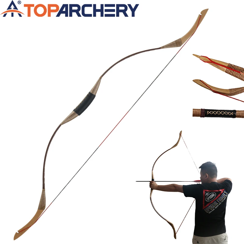 Toparchery Archery Wooden Traditional Loogbow, Chinese Ming Dynasty Recurve Bow, Outdoor Shooting Hunting Bow, 30-55lbs Gifts