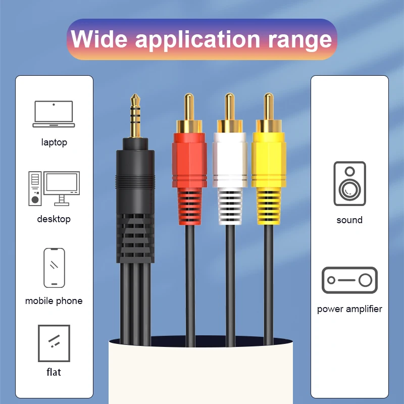 3.5mm Jack To 3 RCA Male Audio Video AV Cable AUX Stereo Cord 3RCA Standard Converter Wire for Speaker TV Box CD DVD Player-3
