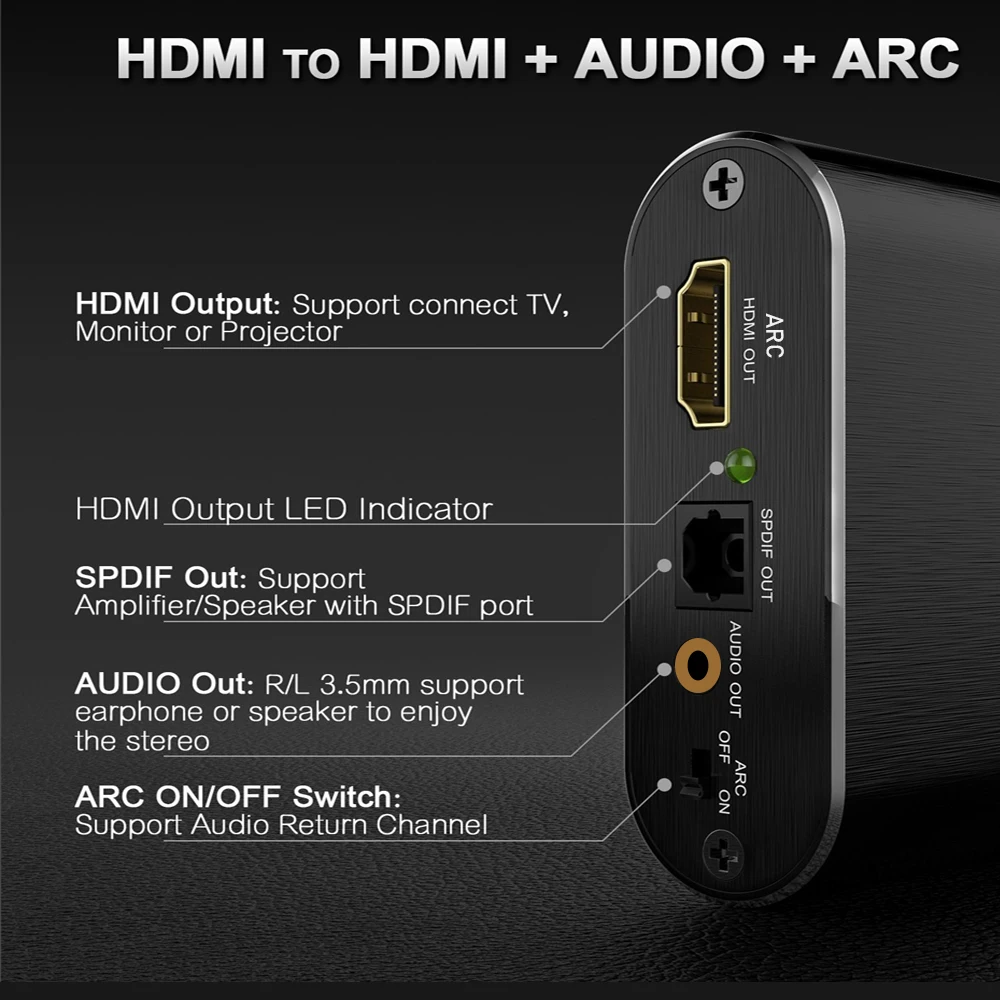 HDMI audio extractor 4K 60Hz HDMI 2.0 Audio Extractor ARC Splitter 5.1 Ch HDMI to toslink audio converter for PS5 Xbox series X-5