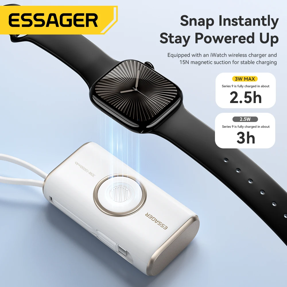 Essager Portable Power Bank 30W 10000mAh With Cable for iPhone 16 15 Xiaomi Wireless Magnetic Charger for Apple Watch Series 9 8-2