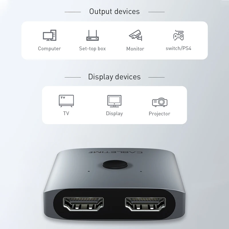 CABLETIME HDMI Splitter Switch 4K 2 in 1 Out 60Hz HDMI-compatible 2.0 Hub Switcher for PC Laptop HDTV Xbox PS4 PS5 TV Macbook-6