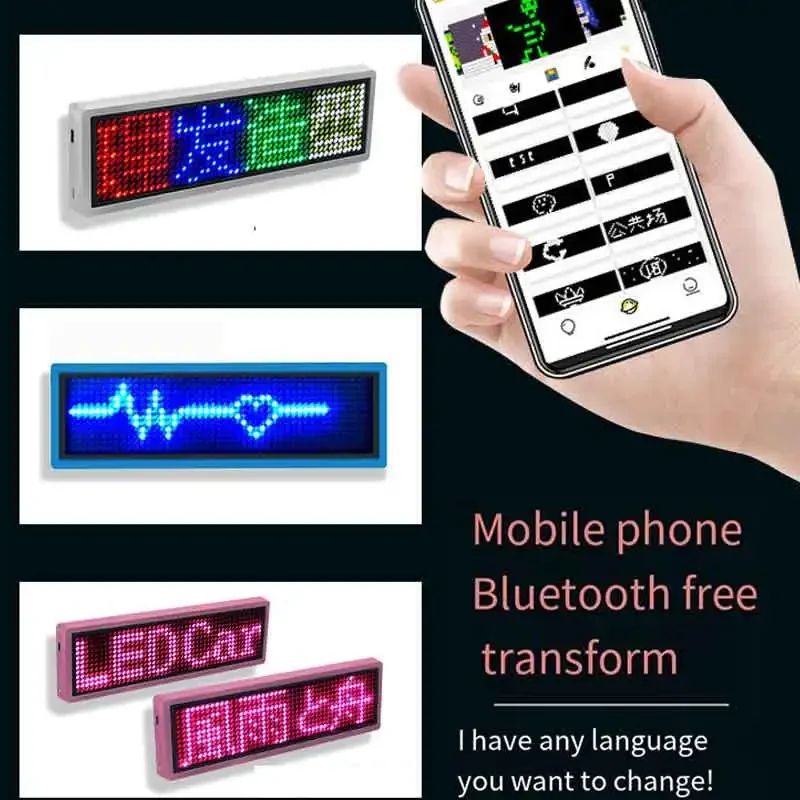 LED Name Tag Badge Module Rechargeable Bluetooth capable LED Mini Display Breastpiece DIY Programmable Scrolling Message-5