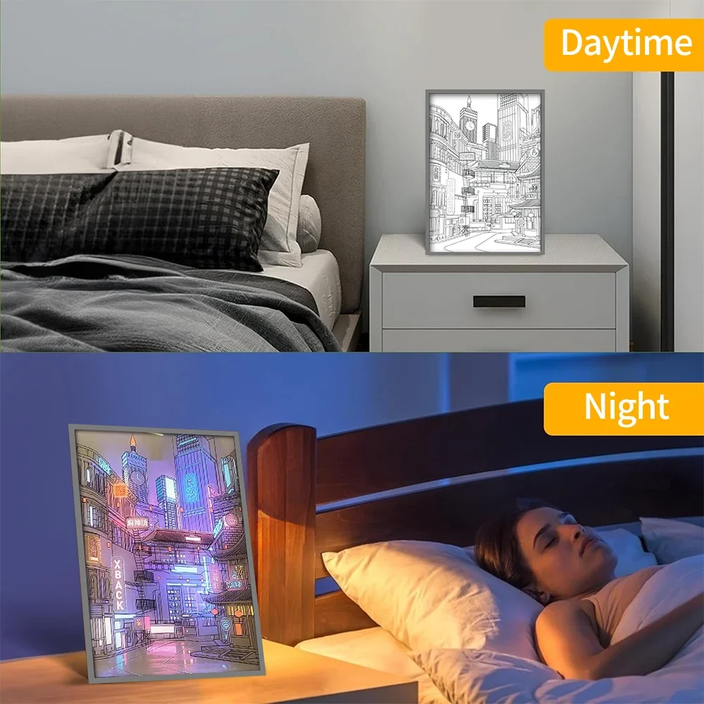 USB Plug Dimming Romantic Home Anime LED Beautiful City Night View Light Painting HD Picture Narrow Bezel Home Decorations Lamp-4