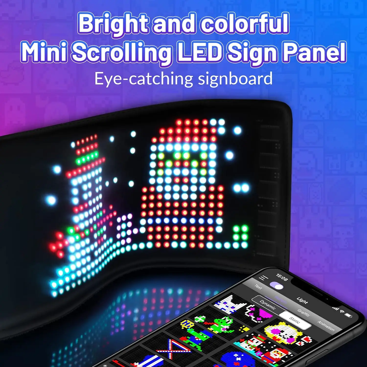 Rechargeable Wireless Bluetooth LED  Signage with Battery, Smart App Control Programmable Customizable LED Matrix Panel-3
