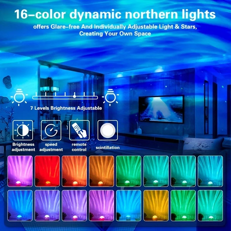 Northern Aurora/Water Ripple Projector Lamp LED Night Light with Remote Control Party Decor Light Projector Atmosphere Light-3