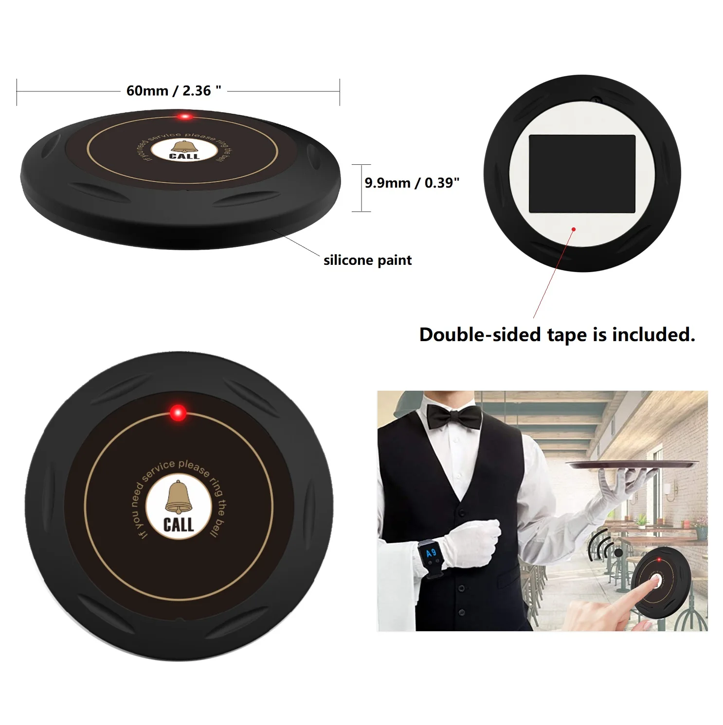 2PCS Wireless Call Button + 1 Watch Receiver Wireless Calling System For Nurse Call Caregiver Pager Elderly Care Clinic-5