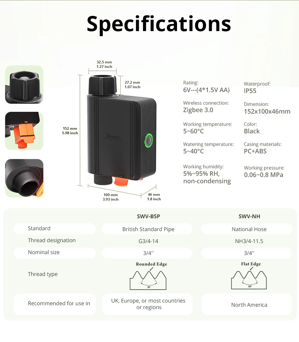 SONOFF SWV Zigbee 3.0 Smart Water Valve IP55 Automatic Irrigation System Setting Timing Smart Living with eWeLink Alexa Google-6