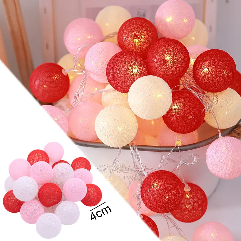 Battery Colorfull Cotton Garland 4cm LED Balls Christmas String Holiday Lights for Home Decoration Wedding Fairy Bedroom Decor-4