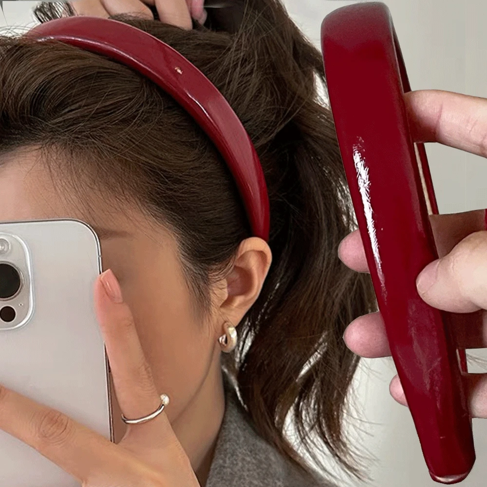 Retro Red Leather Sponge Headband for Woman Fashion Temperament Hair Hoop Wash Face Hair Band Female Party Hair Accessories Gift