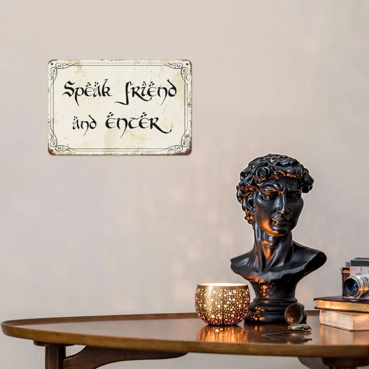 Vintage Style Funny Tin Sign, Speak Friend and Enter, Door Sign Gift for LOTR Fans, Metal Signage 8x12 Inches-6