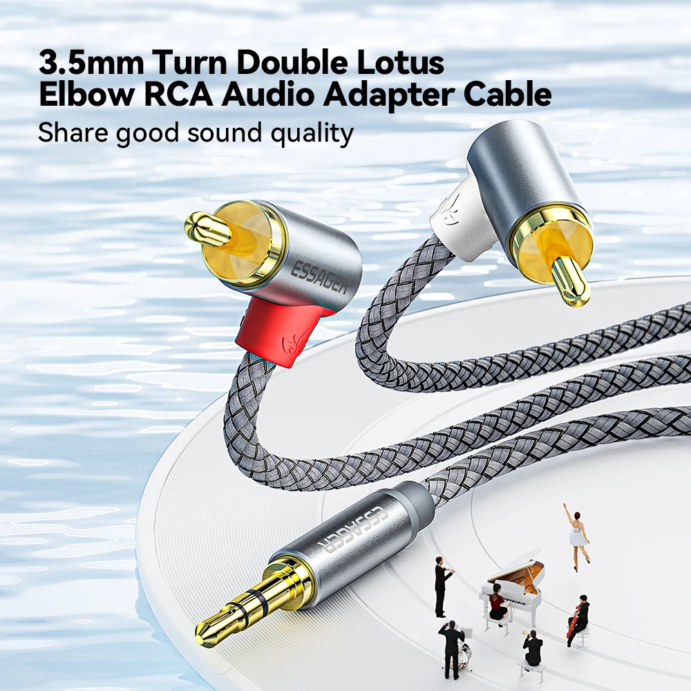 Essager 90 ° Angle RCA Audio Stereo Cable Jack 3.5mm to 2RCA Cable Splitter Male Adapter For Amplifiers Audio Home Theater Wire-2