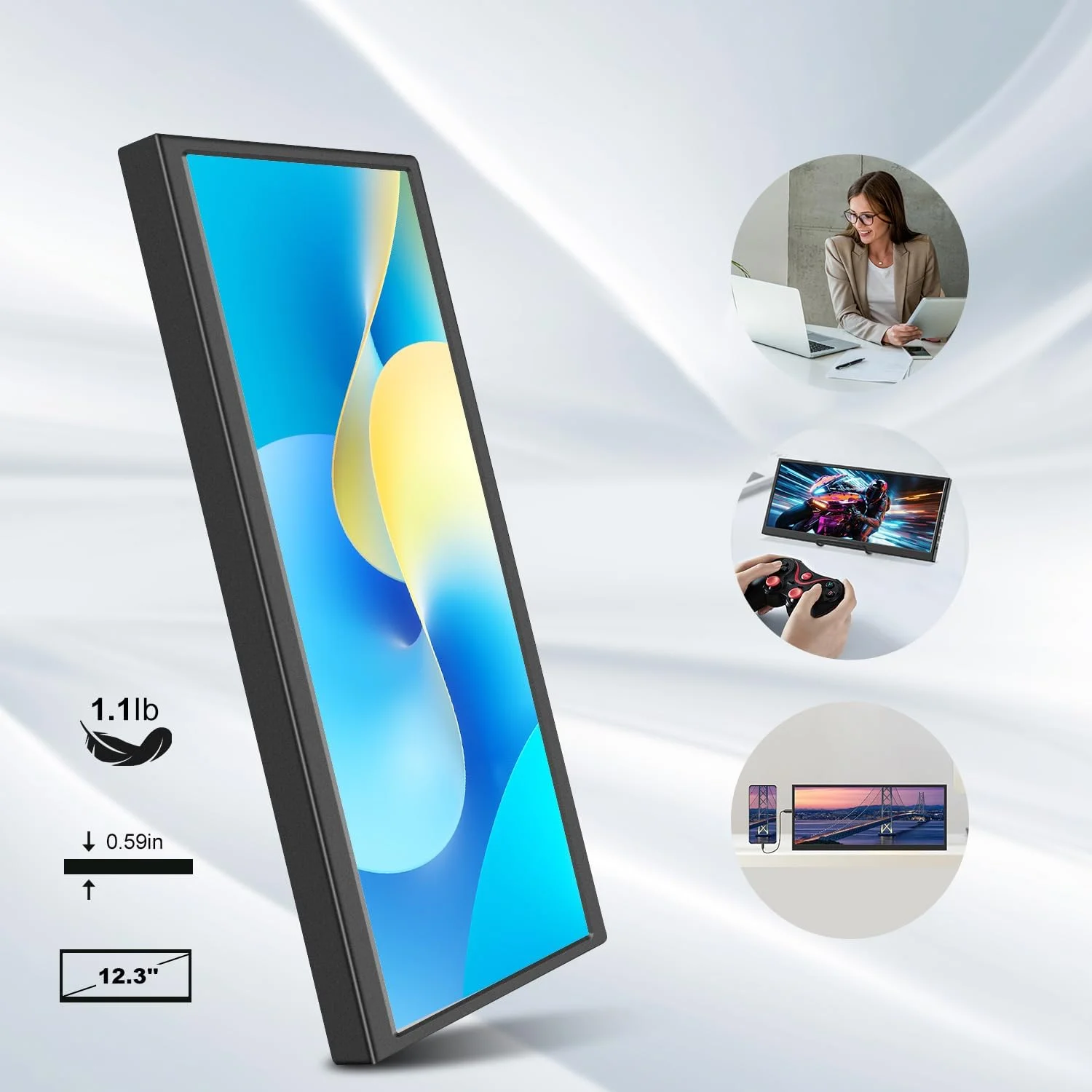 12.3/14.5 inch TouchScreen Monitor HDMI & Type C 1920x720/2.5K IPS Display LCD Bar Computer Temp Display Widescreen-5