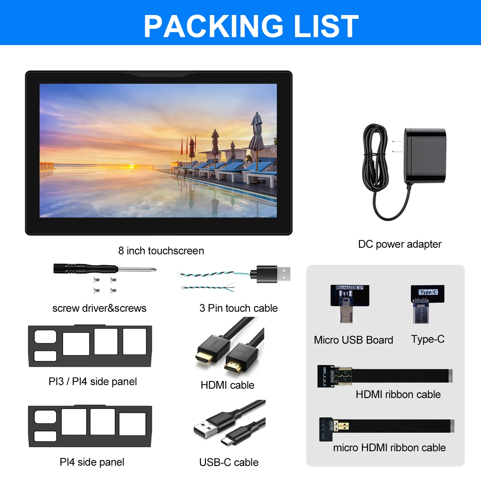 8 inch Raspberry Pi 5 4 Monitor LCD Dispaly 1280x800 16:10 Touch Screen HDMI USB for DIY Pi 4 3 Built in Fans Speaker-6