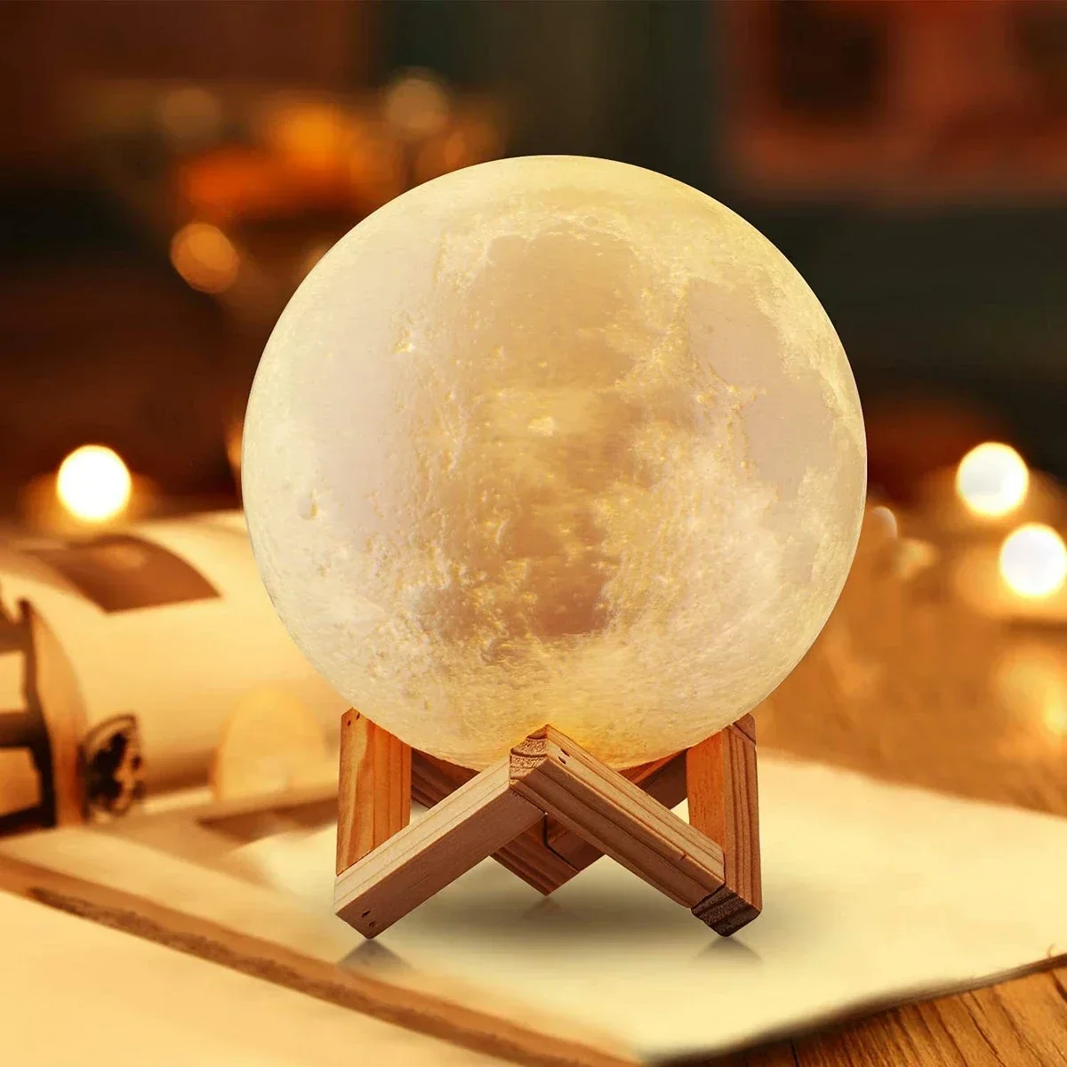 LED Night Light 8cm Moon Lamp Battery Powered With Stand Starry Lamp Bedroom Decor Night Lights Kids Gift Button Cell-5