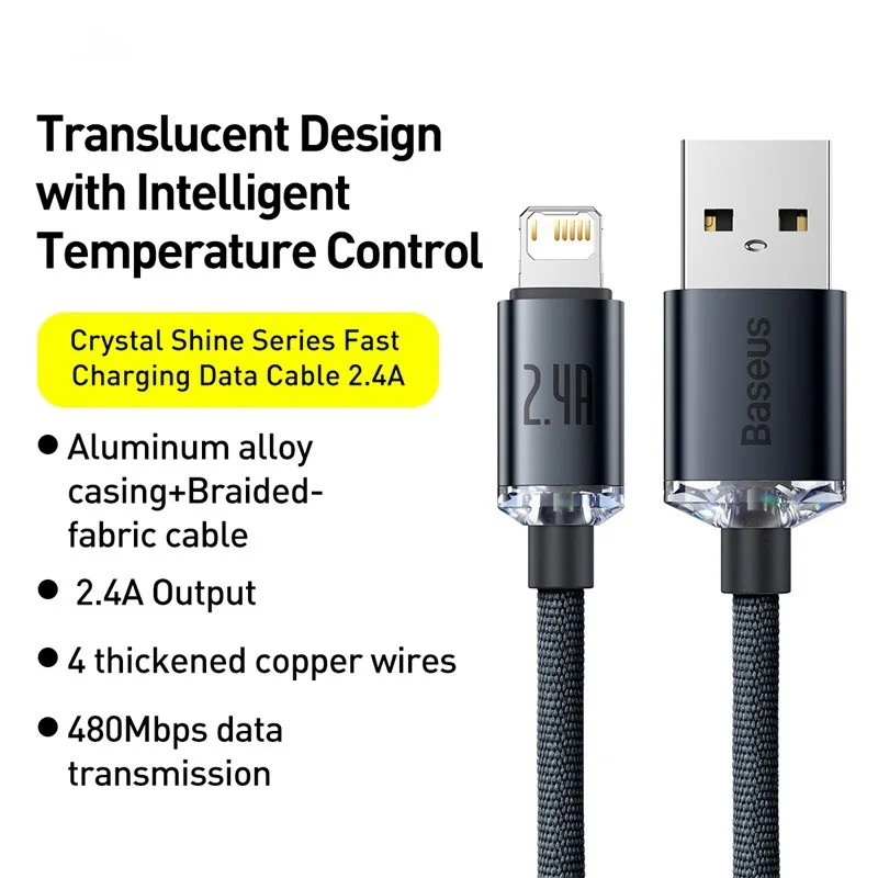 Baseus USB Cable For iPhone 14 13 12 Pro Max X XR XS 8 7 6s 6 iPad Fast Data Charging Charger USB Wire Cord Mobile Phone Cables-6