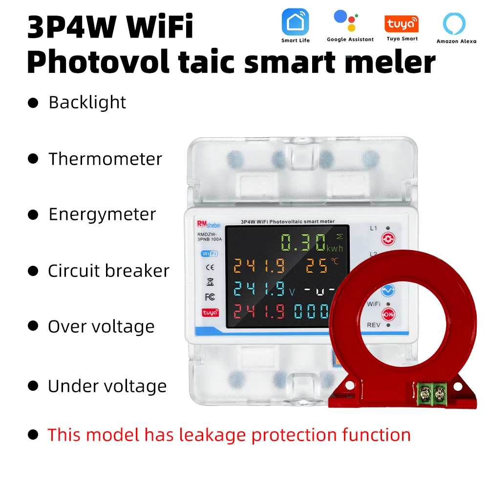 RMshebei 3P 100A Tuya WiFi Smart Bi-Directional Energy Power kWh Meter Leakage Over Under Voltage Protector Relay Switch Current-2